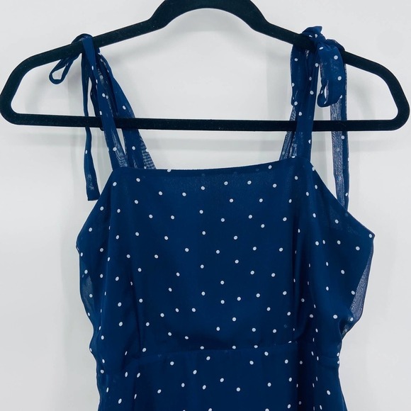 LULUS Dotty About You Navy Blue White Polka Dot Tie-Strap Short Dress Size Small - Picture 5 of 9